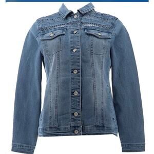 Diane Gilman DG2 Diane Gilman Stretch Crochet Trim Denim Jacket Women's S